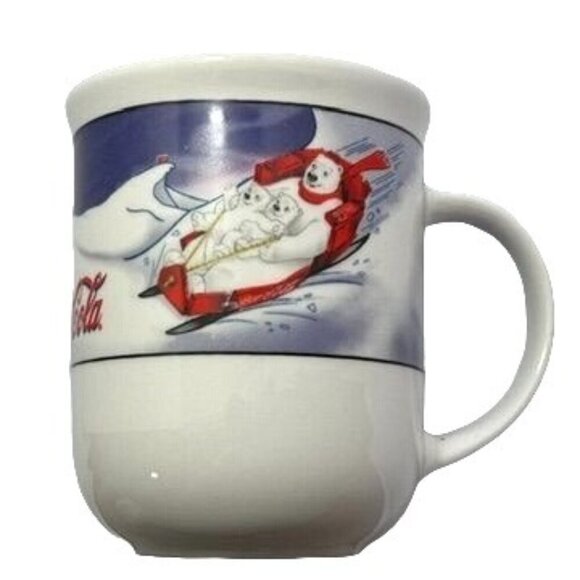 Vtg Coca-Cola by Sakura Polar Bear Winter Scene Mugs Porcelain Cups 3 Piece Set - Picture 4 of 12